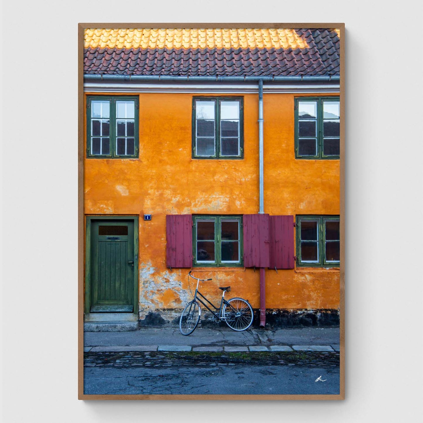Cykel langs rækkehus i Nyboder